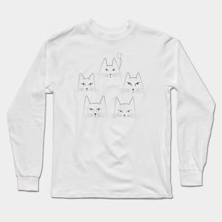 Five line art cats portrait Long Sleeve T-Shirt